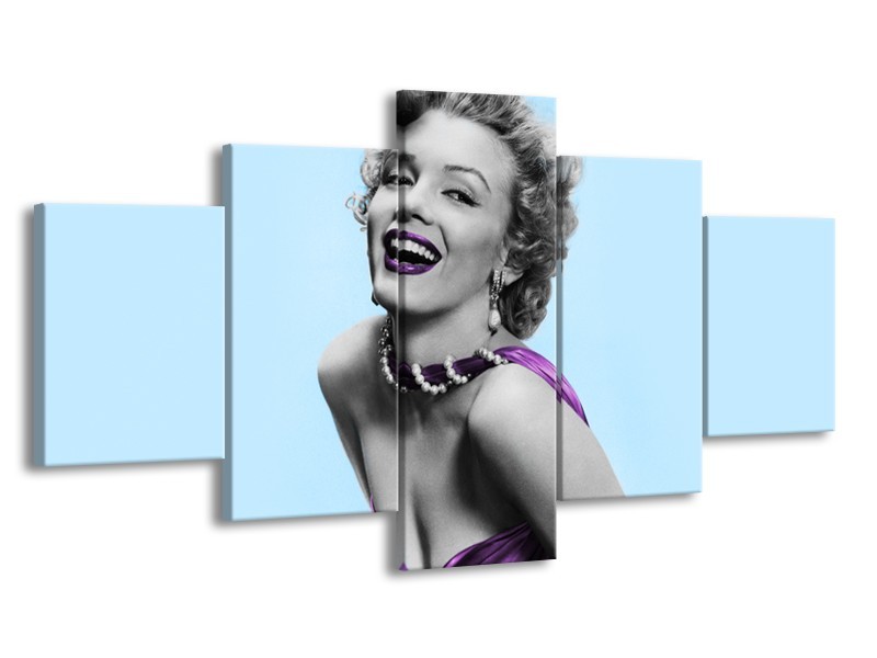 Glasschilderij Marilyn Monroe | Blauw, Paars, Grijs | 150x80cm 5Luik