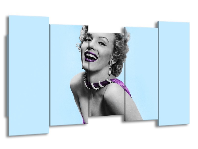 Glasschilderij Marilyn Monroe | Blauw, Paars, Grijs | 150x80cm 5Luik