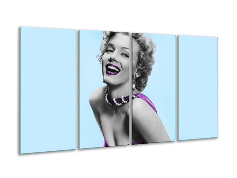 Canvas Schilderij Marilyn Monroe | Blauw, Paars, Grijs | 160x80cm 4Luik