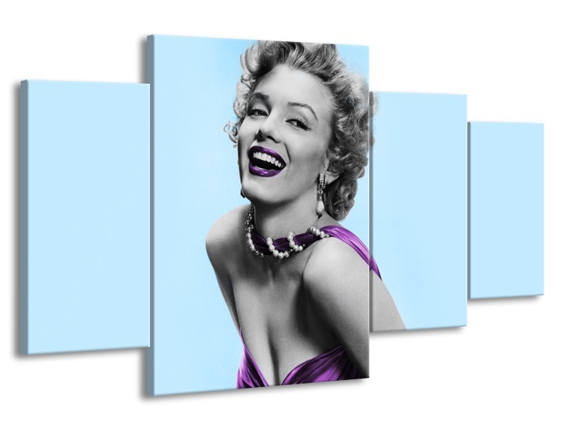 Glasschilderij Marilyn Monroe | Blauw, Paars, Grijs | 160x90cm 4Luik