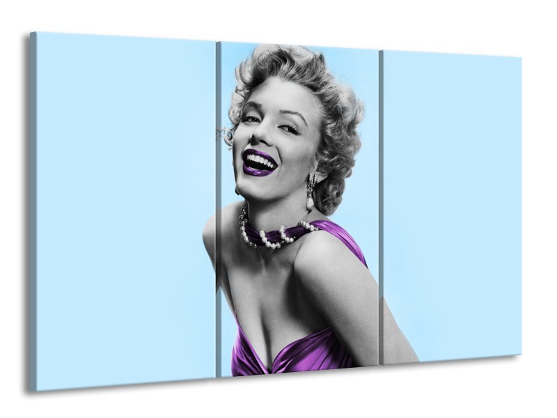 Canvas Schilderij Marilyn Monroe | Blauw, Paars, Grijs | 165x100cm 3Luik