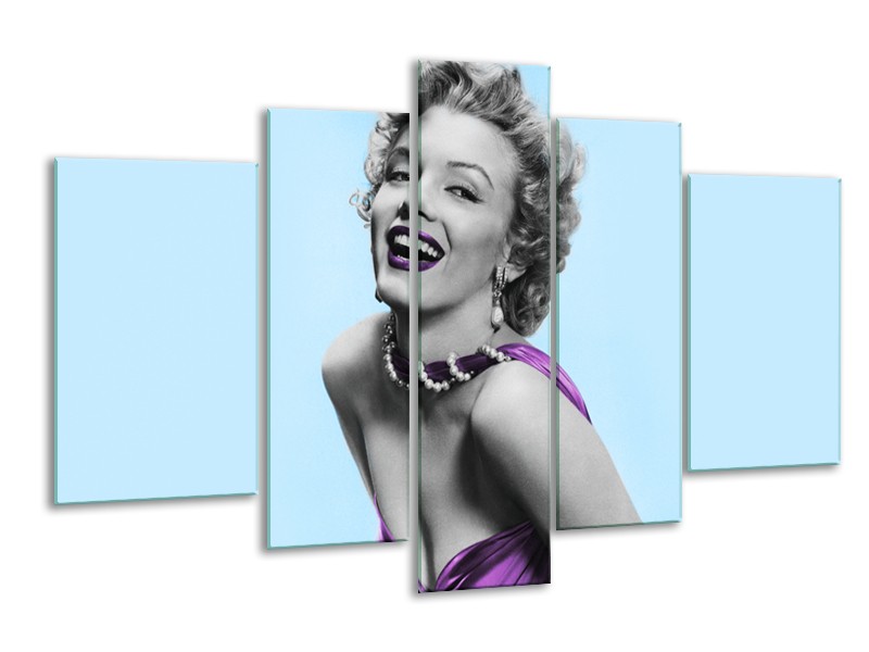 Glasschilderij Marilyn Monroe | Blauw, Paars, Grijs | 170x100cm 5Luik