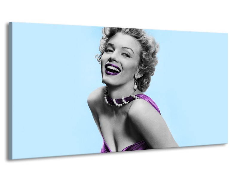 Canvas Schilderij Marilyn Monroe | Blauw, Paars, Grijs | 170x90cm 1Luik