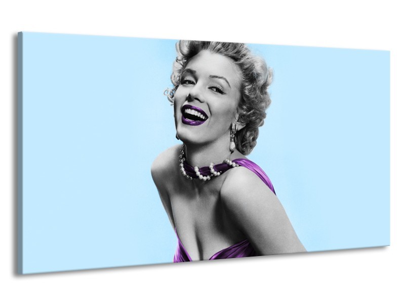 Canvas Schilderij Marilyn Monroe | Blauw, Paars, Grijs | 190x100cm 1Luik