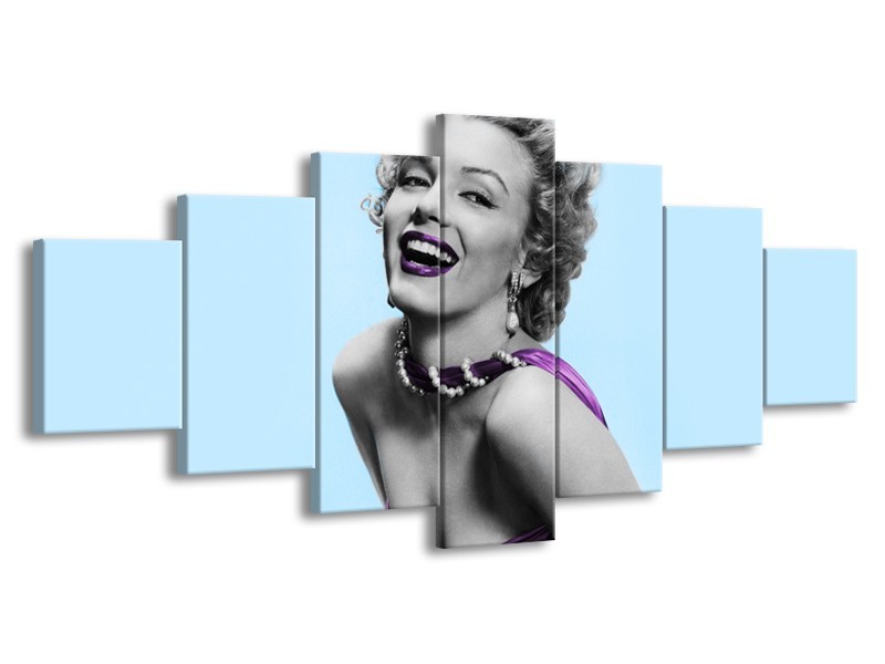 Canvas Schilderij Marilyn Monroe | Blauw, Paars, Grijs | 210x100cm 7Luik