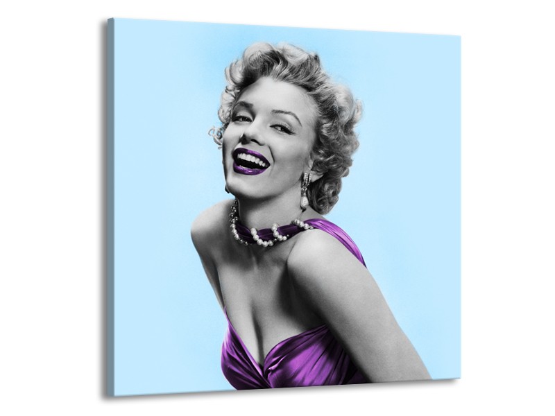 Glasschilderij Marilyn Monroe | Blauw, Paars, Grijs | 50x50cm 1Luik