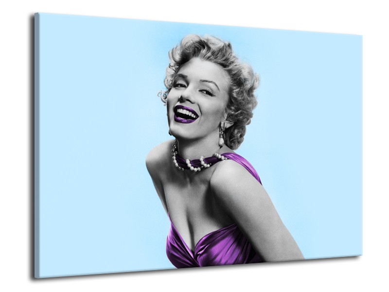 Glasschilderij Marilyn Monroe | Blauw, Paars, Grijs | 70x50cm 1Luik