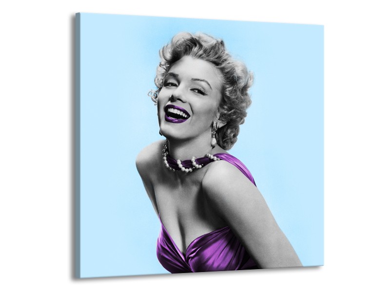 Glasschilderij Marilyn Monroe | Blauw, Paars, Grijs | 70x70cm 1Luik