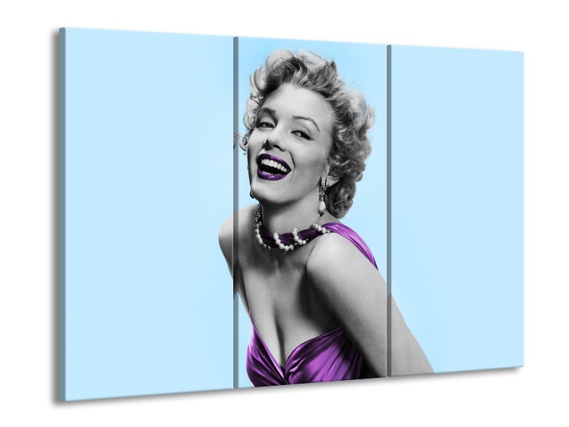 Canvas Schilderij Marilyn Monroe | Blauw, Paars, Grijs | 60x90cm 3Luik