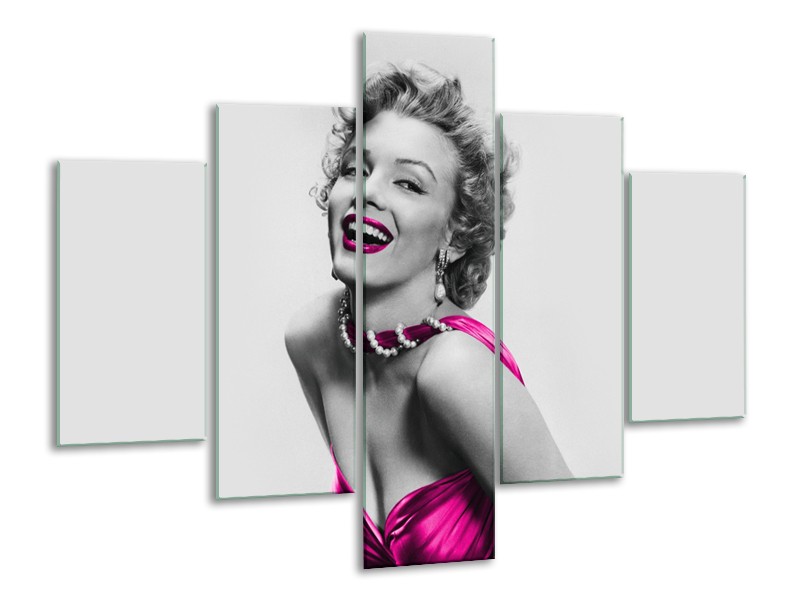 Glasschilderij Marilyn Monroe | Grijs, Roze, Zwart | 100x70cm 5Luik