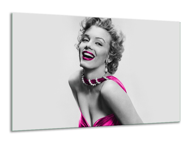 Glasschilderij Marilyn Monroe | Grijs, Roze, Zwart | 120x70cm 1Luik