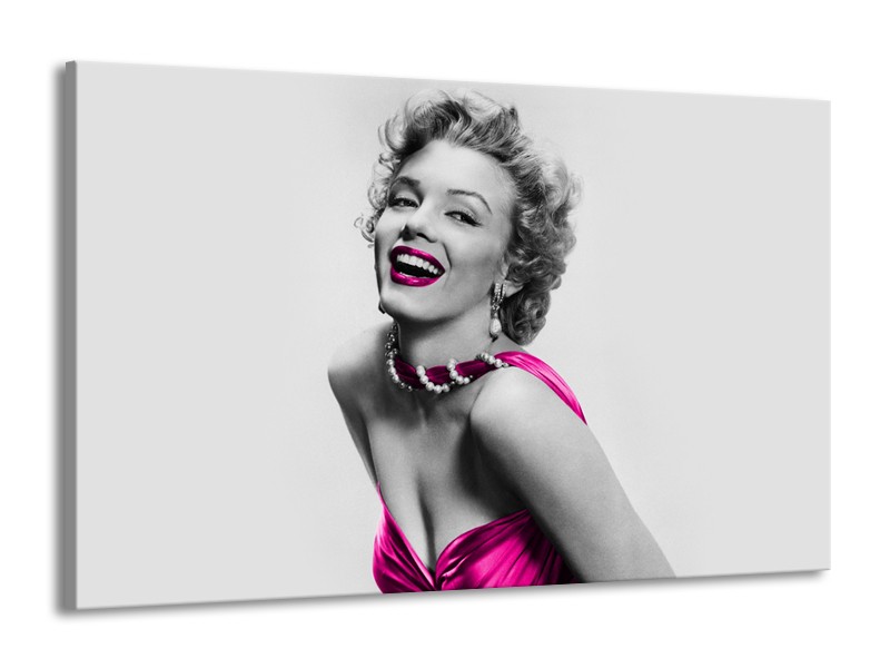 Canvas Schilderij Marilyn Monroe | Grijs, Roze, Zwart | 140x90cm 1Luik