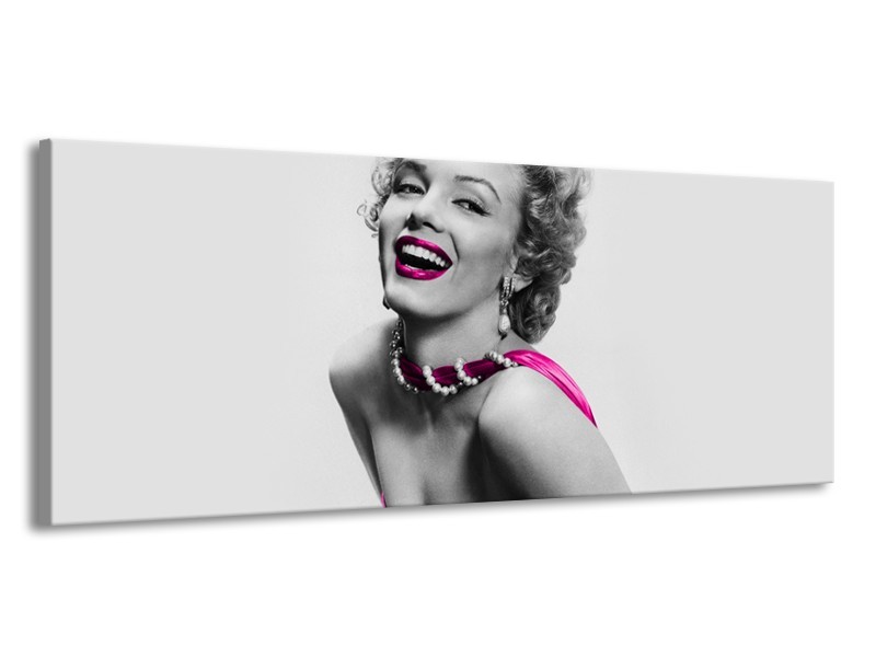 Glasschilderij Marilyn Monroe | Grijs, Roze, Zwart | 145x58cm 1Luik