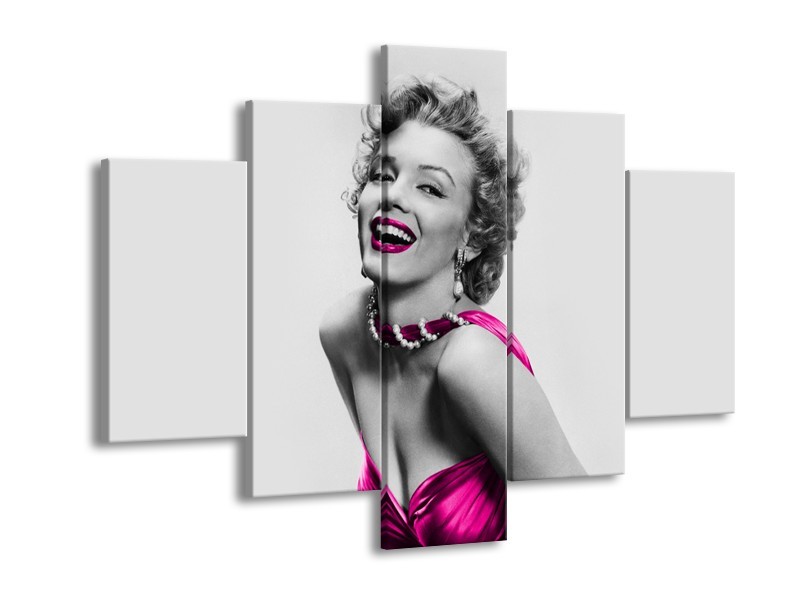 Canvas Schilderij Marilyn Monroe | Grijs, Roze, Zwart | 150x105cm 5Luik