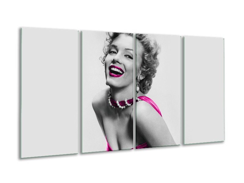 Canvas Schilderij Marilyn Monroe | Grijs, Roze, Zwart | 160x80cm 4Luik