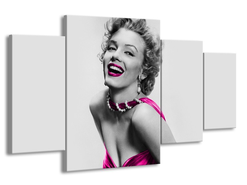 Glasschilderij Marilyn Monroe | Grijs, Roze, Zwart | 160x90cm 4Luik