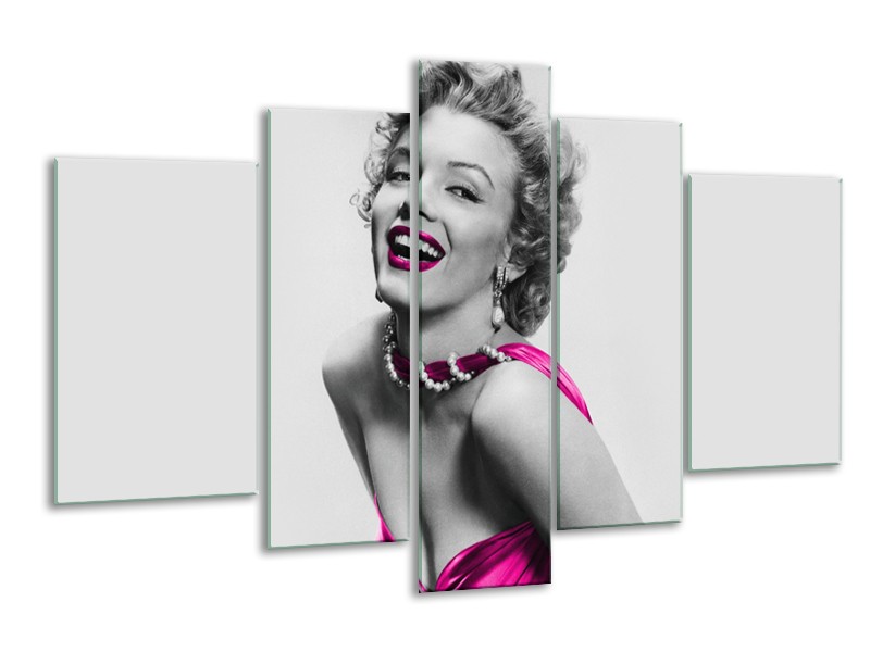 Canvas Schilderij Marilyn Monroe | Grijs, Roze, Zwart | 170x100cm 5Luik