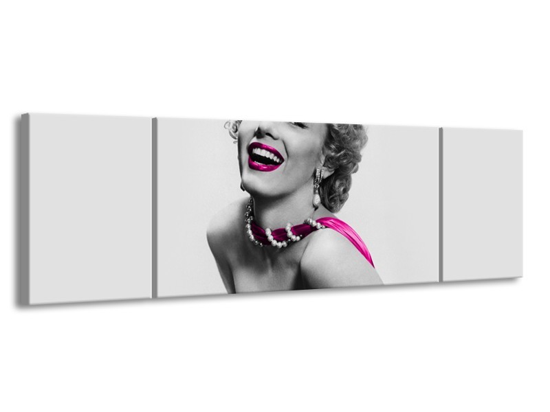 Canvas Schilderij Marilyn Monroe | Grijs, Roze, Zwart | 170x50cm 3Luik