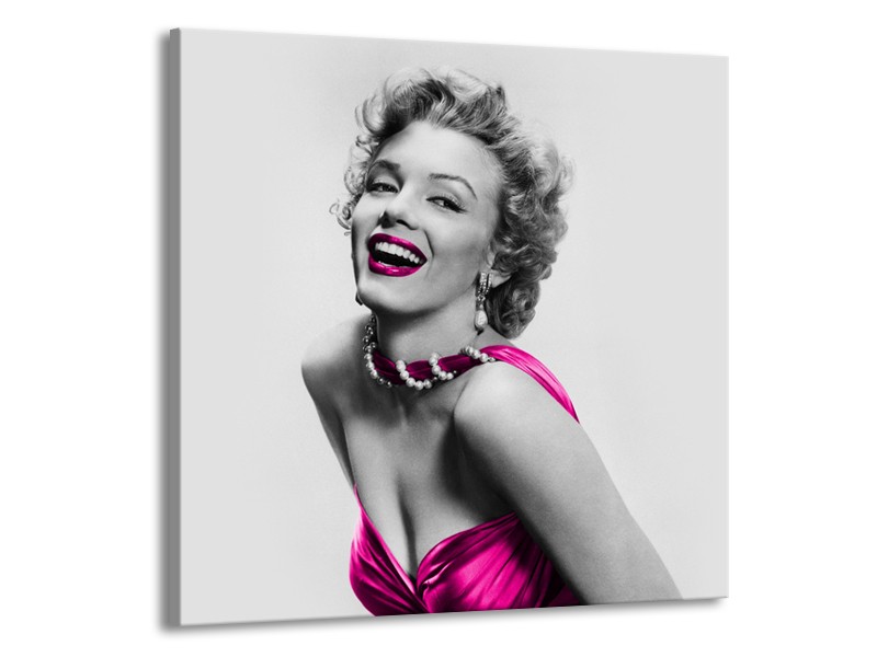 Glasschilderij Marilyn Monroe | Grijs, Roze, Zwart | 50x50cm 1Luik