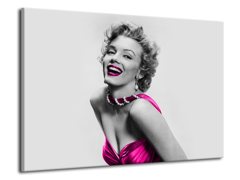 Glasschilderij Marilyn Monroe | Grijs, Roze, Zwart | 70x50cm 1Luik