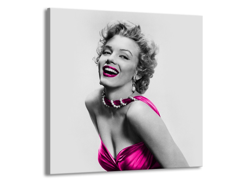 Glasschilderij Marilyn Monroe | Grijs, Roze, Zwart | 70x70cm 1Luik