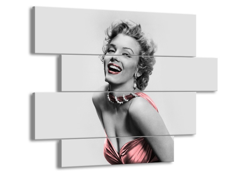 Canvas Schilderij Marilyn Monroe | Grijs, Zwart | 115x85cm 4Luik