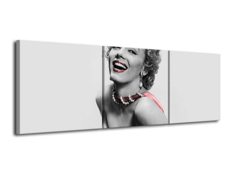 Glasschilderij Marilyn Monroe | Grijs, Zwart | 120x40cm 3Luik