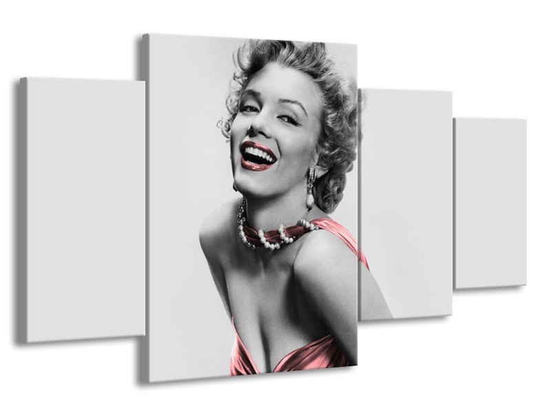 Canvas Schilderij Marilyn Monroe | Grijs, Zwart | 160x90cm 4Luik