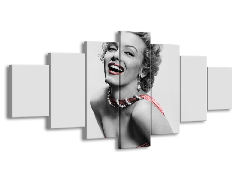 Canvas Schilderij Marilyn Monroe | Grijs, Zwart | 210x100cm 7Luik