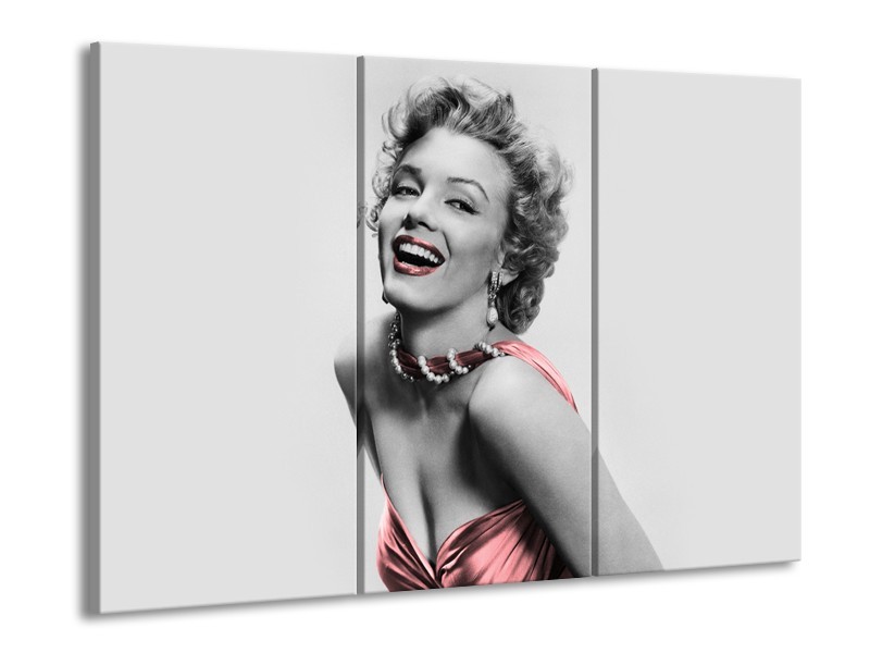 Canvas Schilderij Marilyn Monroe | Grijs, Zwart | 60x90cm 3Luik