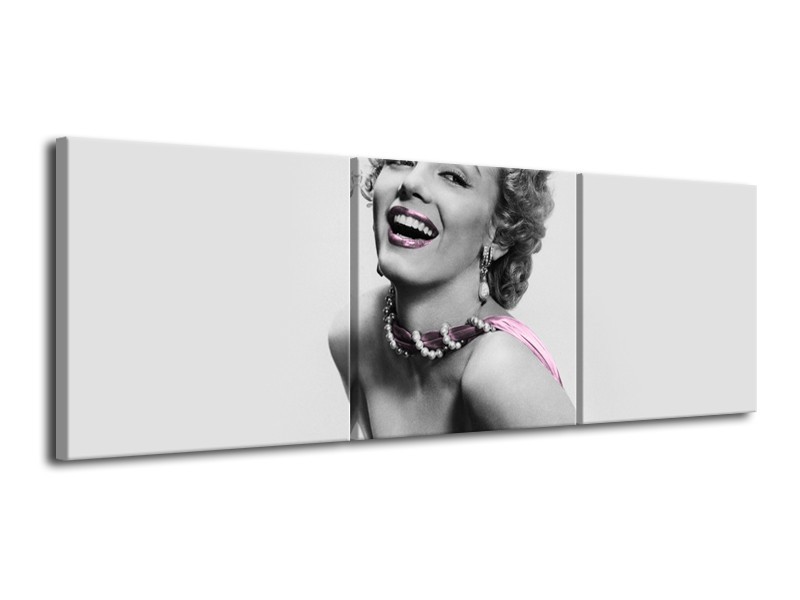 Glasschilderij Marilyn Monroe | Grijs, Paars, Zwart | 120x40cm 3Luik