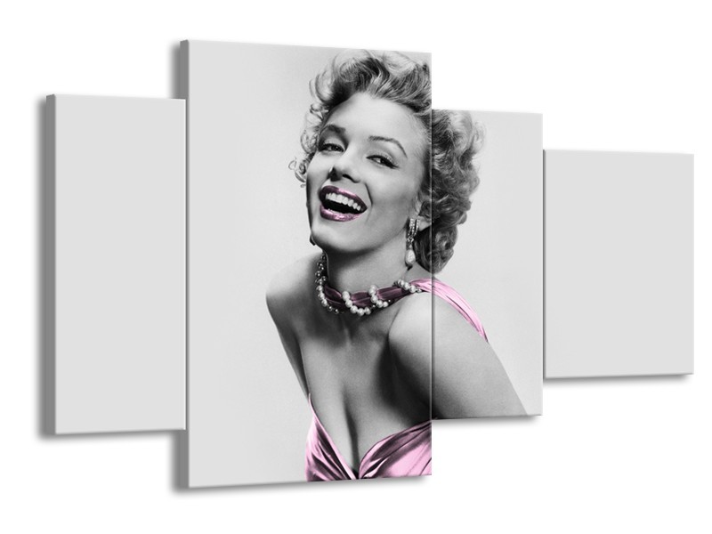 Canvas Schilderij Marilyn Monroe | Grijs, Paars, Zwart | 120x75cm 4Luik