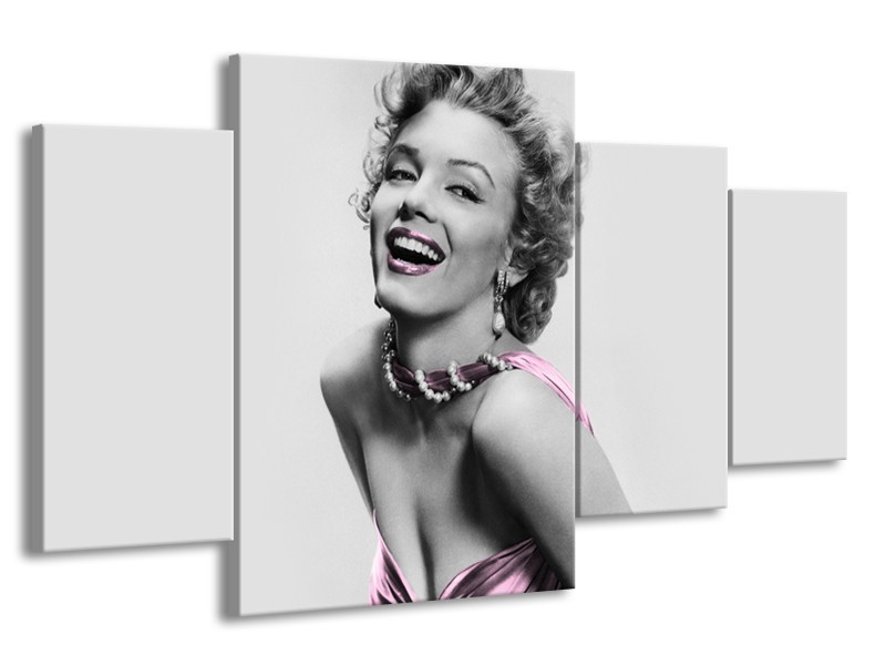 Canvas Schilderij Marilyn Monroe | Grijs, Paars, Zwart | 160x90cm 4Luik