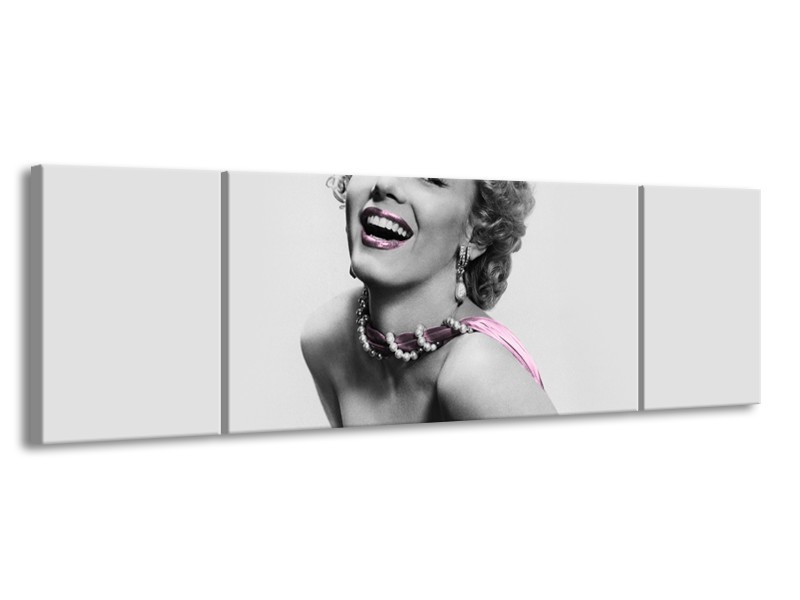 Canvas Schilderij Marilyn Monroe | Grijs, Paars, Zwart | 170x50cm 3Luik