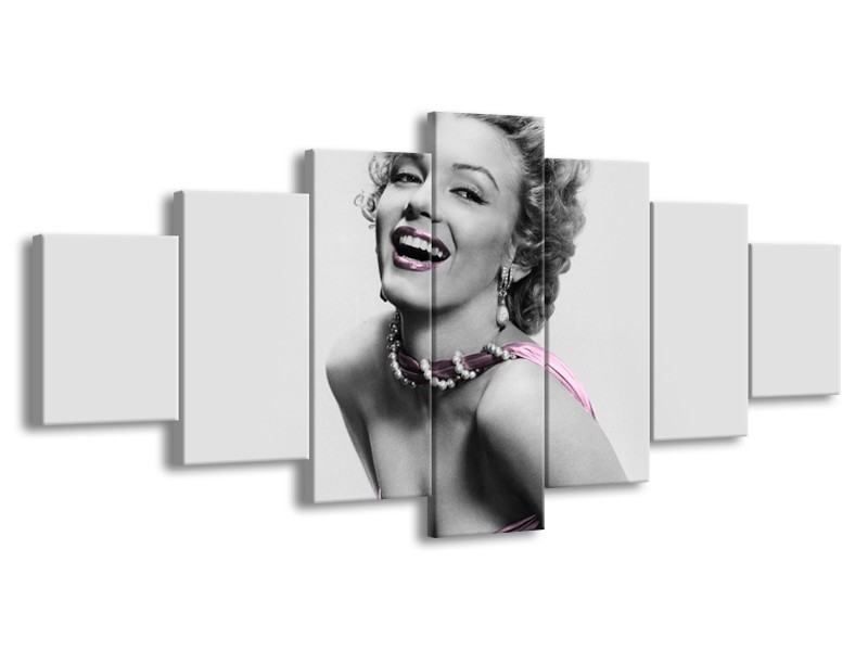 Canvas Schilderij Marilyn Monroe | Grijs, Paars, Zwart | 210x100cm 7Luik