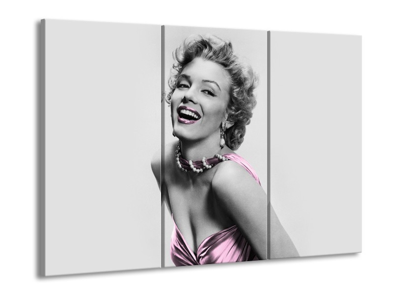 Glasschilderij Marilyn Monroe | Grijs, Paars, Zwart | 60x90cm 3Luik