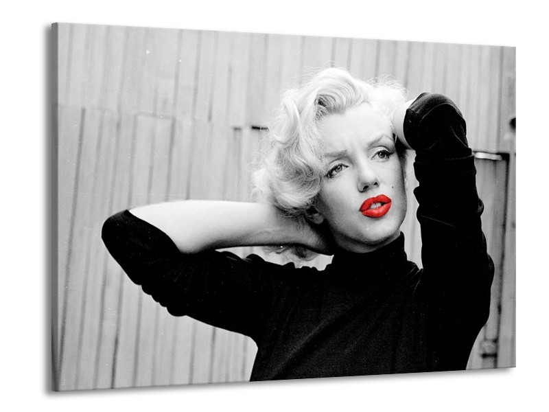 Canvas Schilderij Marilyn Monroe | Grijs, Zwart, Rood | 100x70cm 1Luik