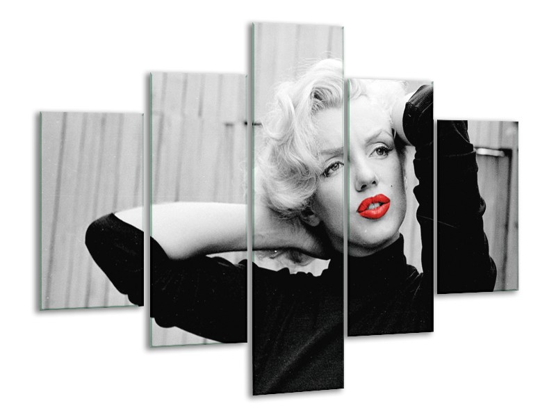 Canvas Schilderij Marilyn Monroe | Grijs, Zwart, Rood | 100x70cm 5Luik