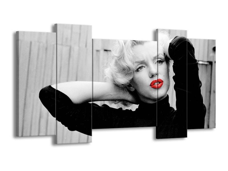 Glasschilderij Marilyn Monroe | Grijs, Zwart, Rood | 120x65cm 5Luik