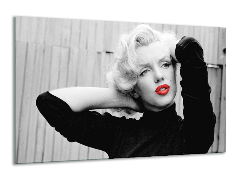 Canvas Schilderij Marilyn Monroe | Grijs, Zwart, Rood | 120x70cm 1Luik