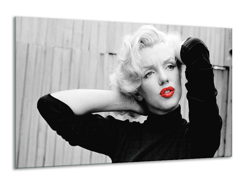 Glasschilderij Marilyn Monroe | Grijs, Zwart, Rood | 120x70cm 1Luik