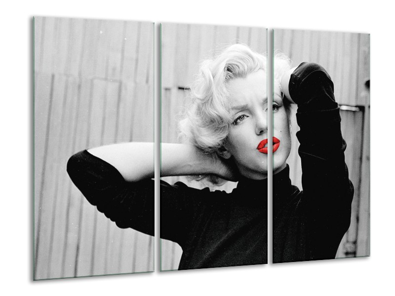 Canvas Schilderij Marilyn Monroe | Grijs, Zwart, Rood | 120x80cm 3Luik