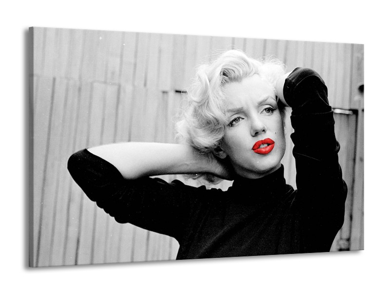 Canvas Schilderij Marilyn Monroe | Grijs, Zwart, Rood | 140x90cm 1Luik