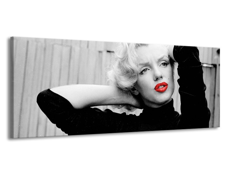 Canvas Schilderij Marilyn Monroe | Grijs, Zwart, Rood | 145x58cm 1Luik