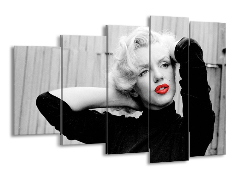 Canvas Schilderij Marilyn Monroe | Grijs, Zwart, Rood | 150x100cm 5Luik