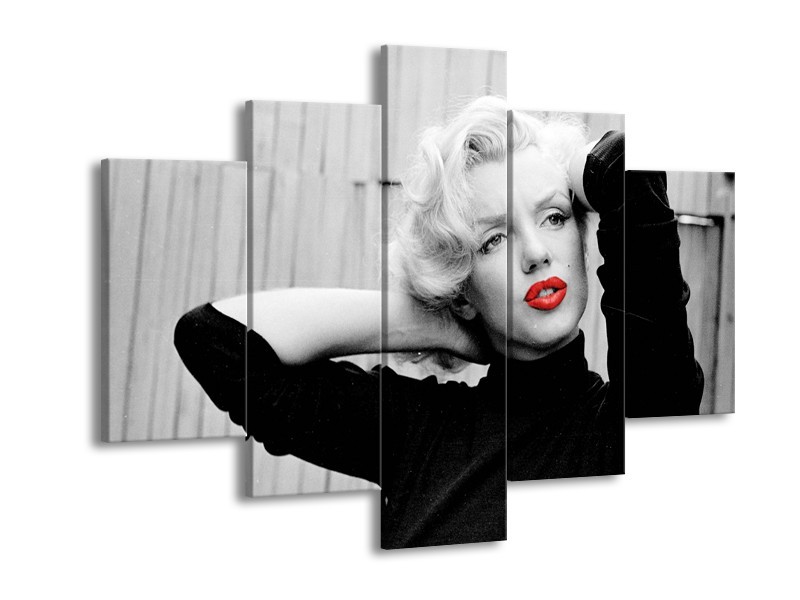 Glasschilderij Marilyn Monroe | Grijs, Zwart, Rood | 150x105cm 5Luik