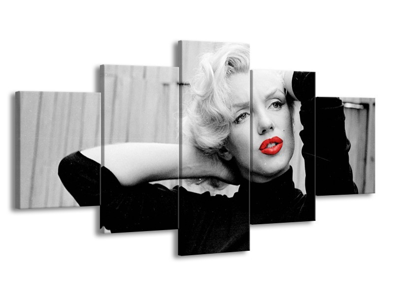 Canvas Schilderij Marilyn Monroe | Grijs, Zwart, Rood | 150x80cm 5Luik