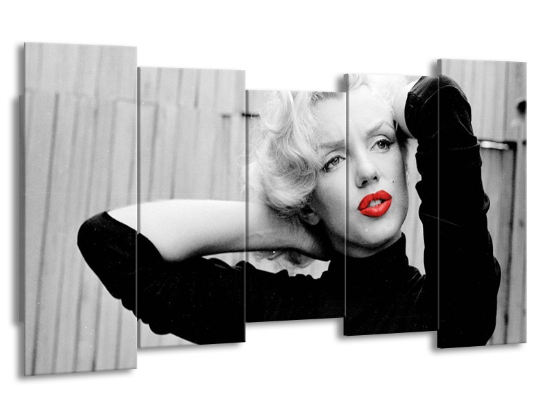 Glasschilderij Marilyn Monroe | Grijs, Zwart, Rood | 150x80cm 5Luik