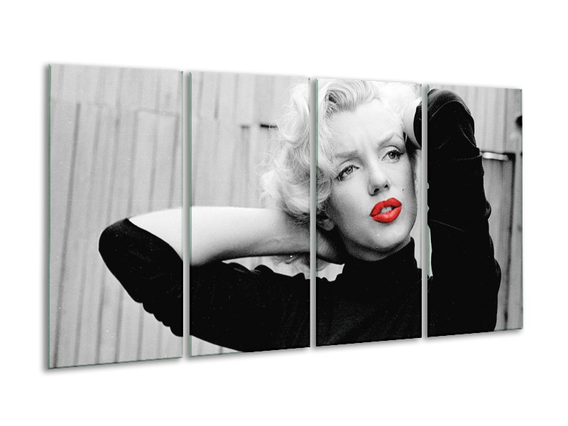 Canvas Schilderij Marilyn Monroe | Grijs, Zwart, Rood | 160x80cm 4Luik