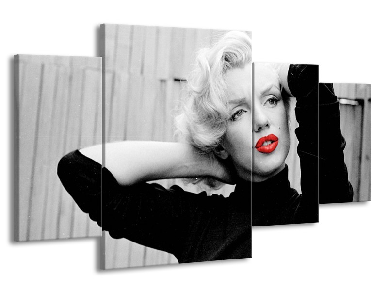 Canvas Schilderij Marilyn Monroe | Grijs, Zwart, Rood | 160x90cm 4Luik